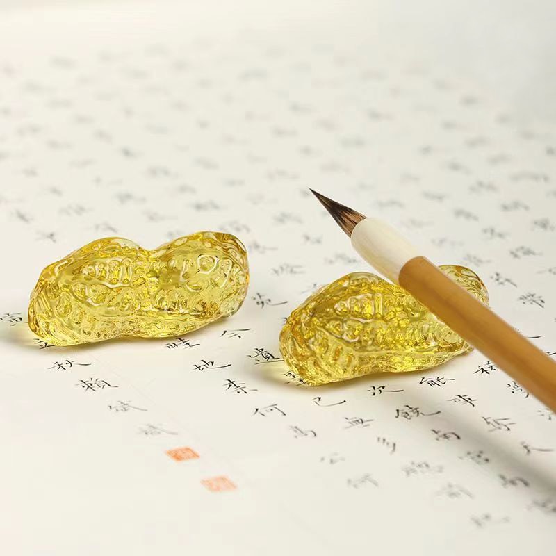2pcs Crystal Peanut Writing Brush Holder Chinese Calligraphy Pen Rest For Watercolor Ink Painting School Office Supplies