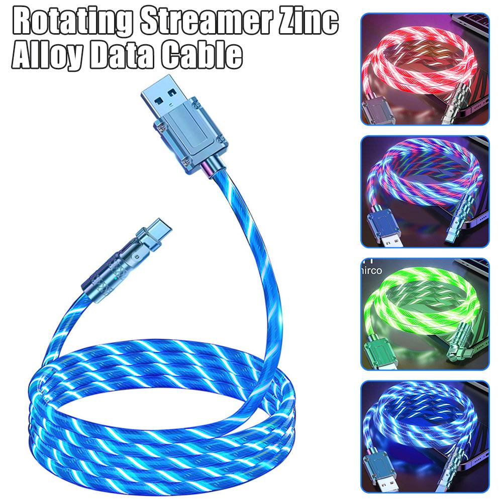 1m Length Rotating Streamer Zinc Alloy Data Cable Super Display Charge Mirco Type-C Cable Fast Luminous Degree Charging Plu G7A0