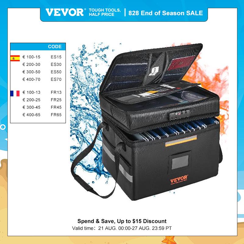 VEVOR Fireproof Document Bag with Lock 2000℉ 3-layer Fireproof & Waterproof File Box with Zipper for Money Documents Jewelry