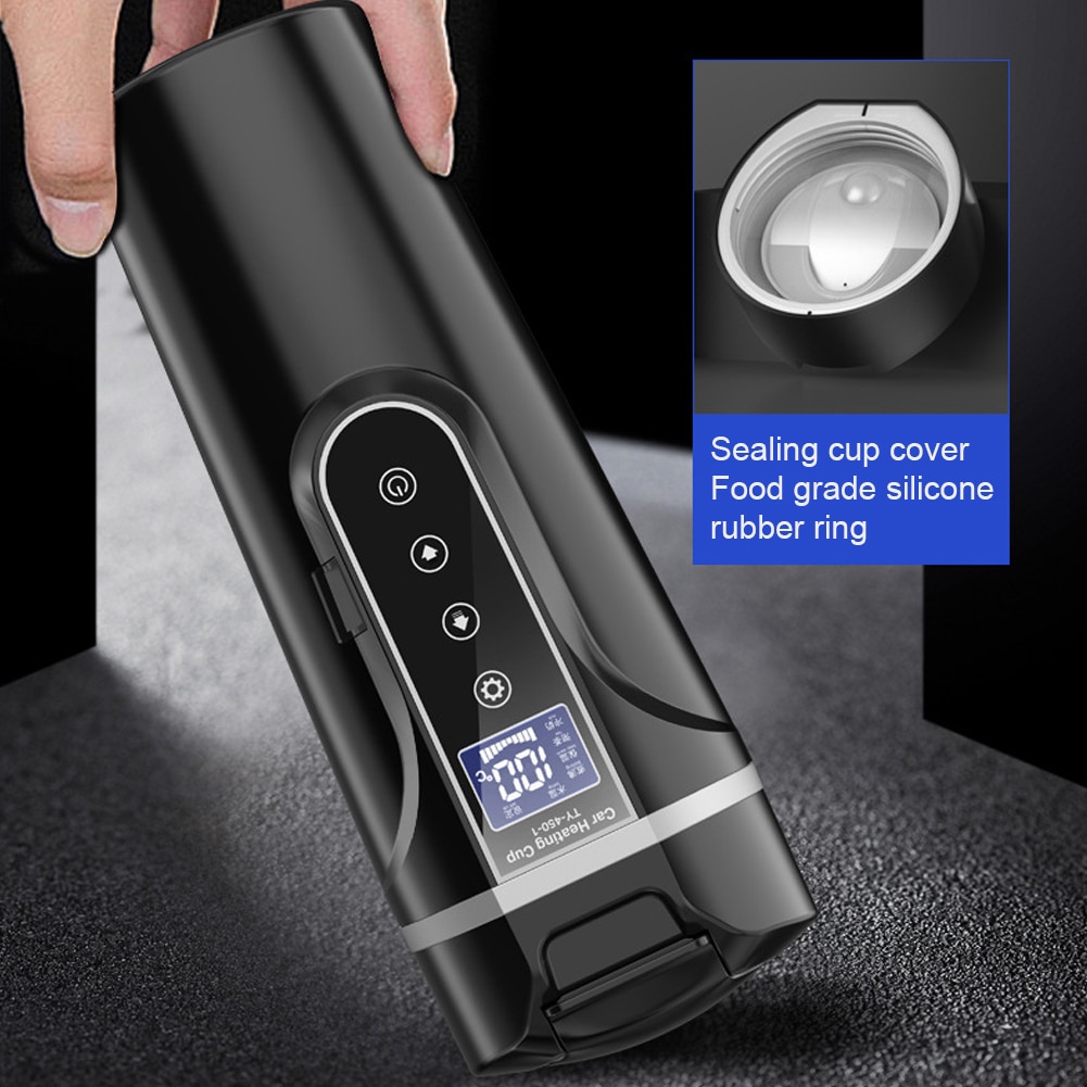 12V/24V Electric Water Cup with Temperature Control Intelligent Heating Kettle Stainless Thermal Car Mug 500ML Vehicle Supplies