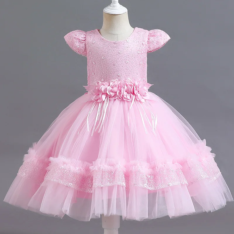 2023 New Summer Girls Dress Mesh Flower Puffy Dress Fashion Children's Clothing Wedding Party Birthday Dress