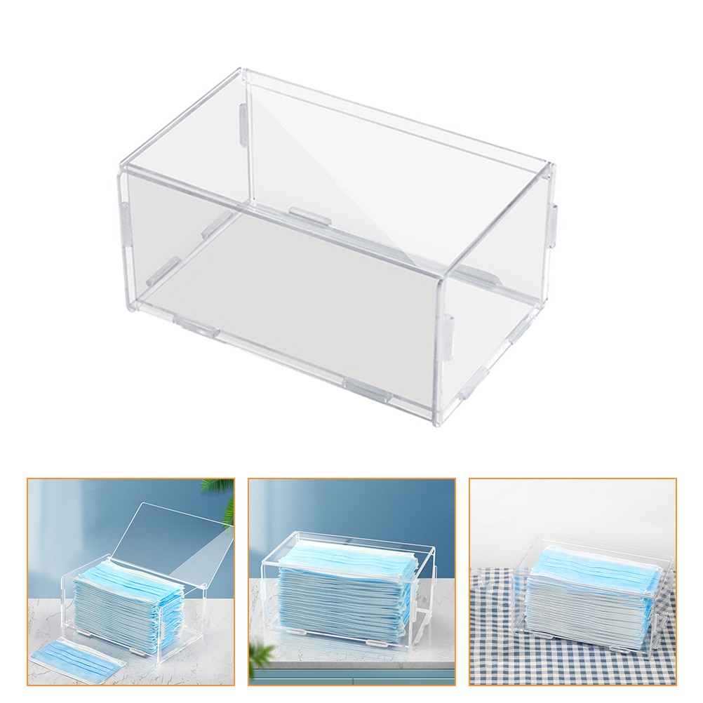 1pc Desktop Storage Box Acrylic Disposable Mask Storage Container with Lid (Transparent)