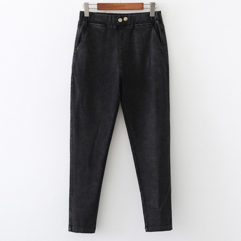 2023 Autumn Clothes Women Jeans Plus Size Slim Two Buttons High Waist Pencil Pants Casual Stretch Black Bottoms Curve