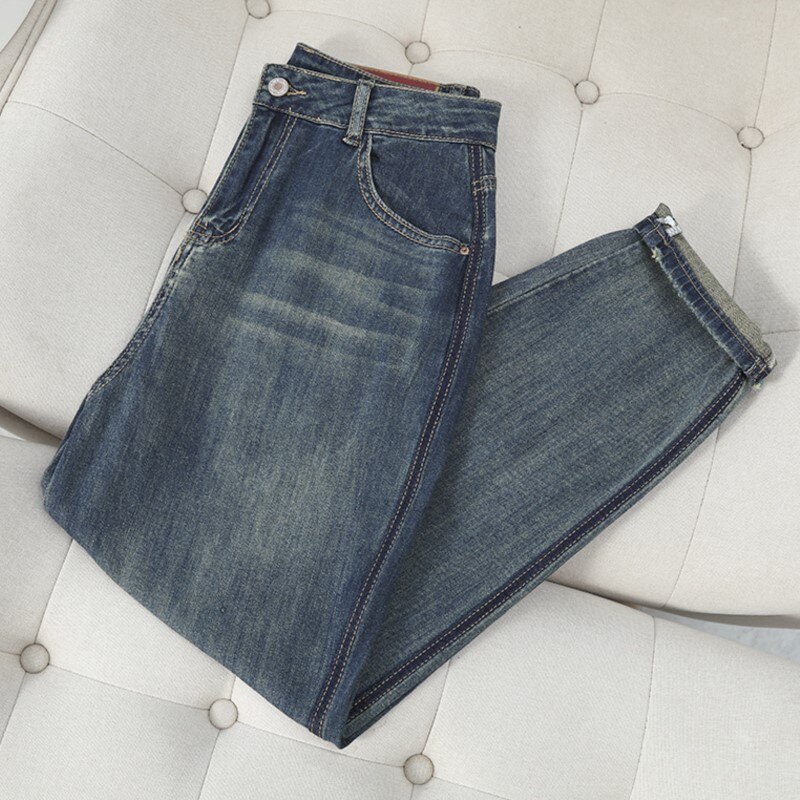 2023 Autumn Clothes Women Jeans Plus Size Stylish Side Bright Line Retro Harem Pants Casual Contrast Color Bottoms Curve