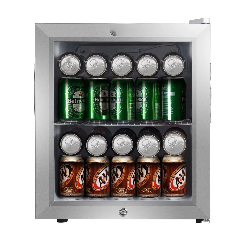 Beverage Refrigerator With Lock Stainless Steel 62 Can Capacity