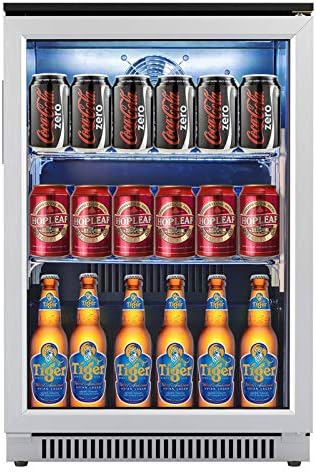 20 Inch Wide Built in Beverage Refrigerator with Glass Door, Auto Defrost Beverage Fridge Under Counter, Blue LED Light Drink Co
