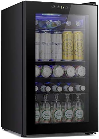 Star Mini Fridge-95 Can Beverage Refrigerator Wine Cooler Clear Front Glass Door Small Drink Touch Screen for Soda Beer Bar Offi