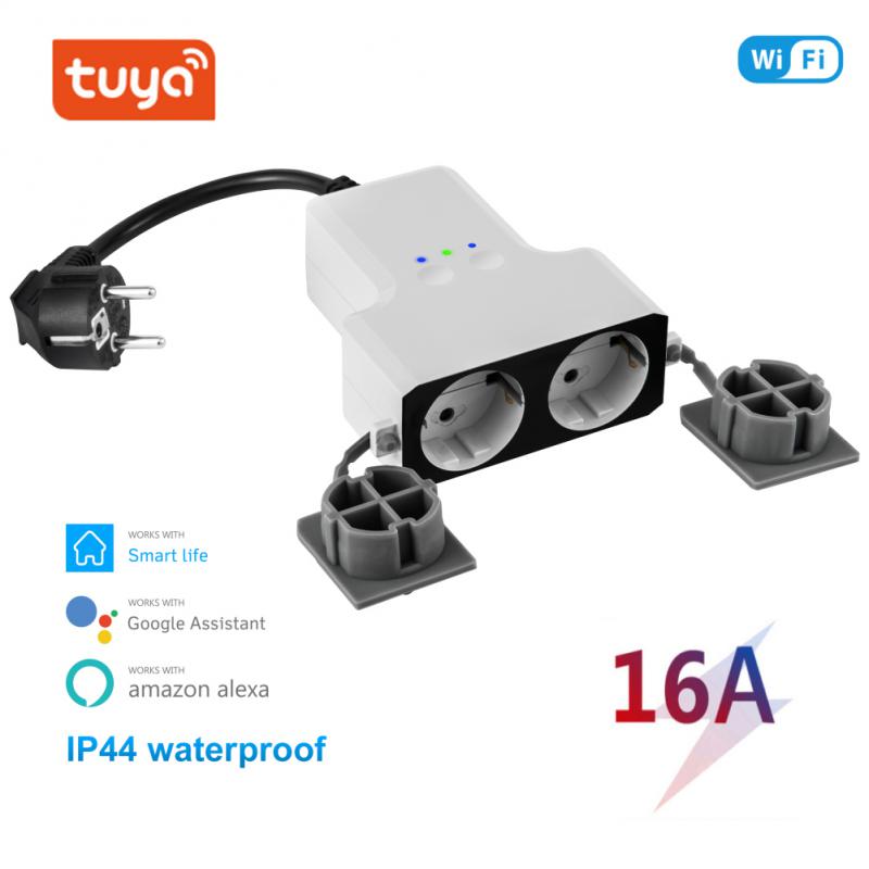Dual Eu Plug Wifi Voice Control App Remote Control Timing 16a Smart Life Tuya Works With Alexa Google Home Wireless Outlets