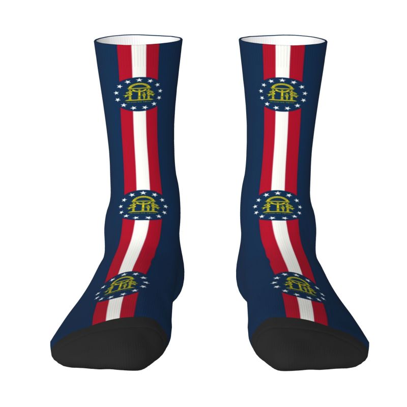 Cool Men's Subtle Georgia Flag Dress Socks Unisex Warm Breathbale 3D Printed Georgian Patriotic Crew Socks