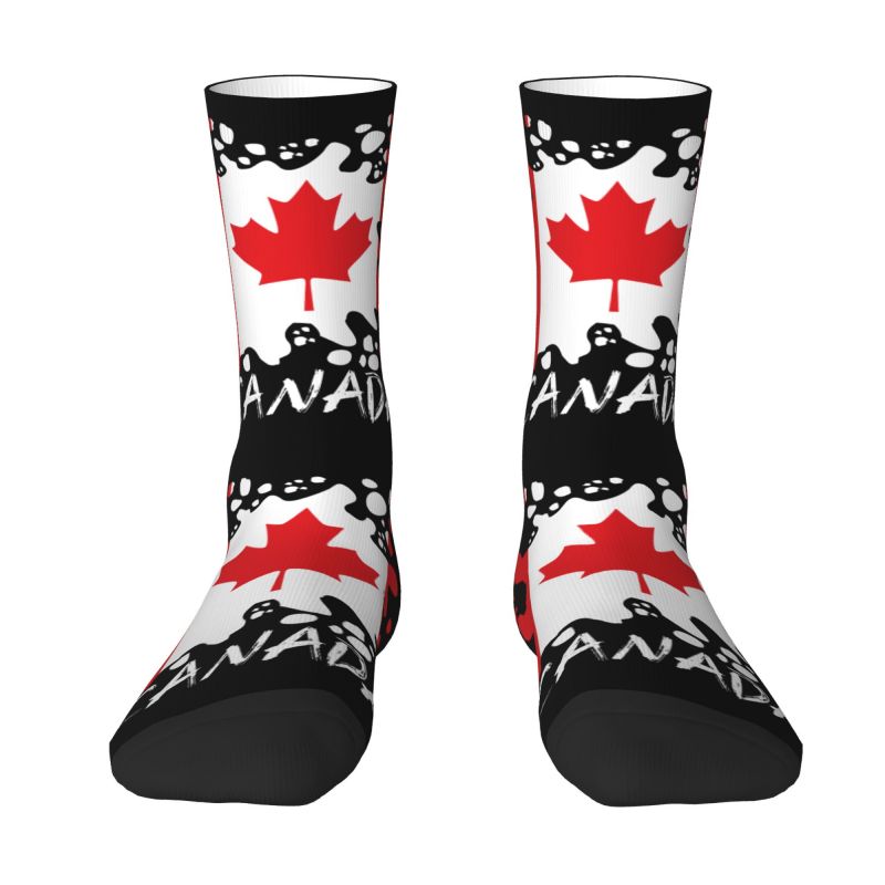 Fun Printing Canada Flag Socks for Men Women Stretchy Summer Autumn Winter Retro Canadian Flag Splat Crew Socks