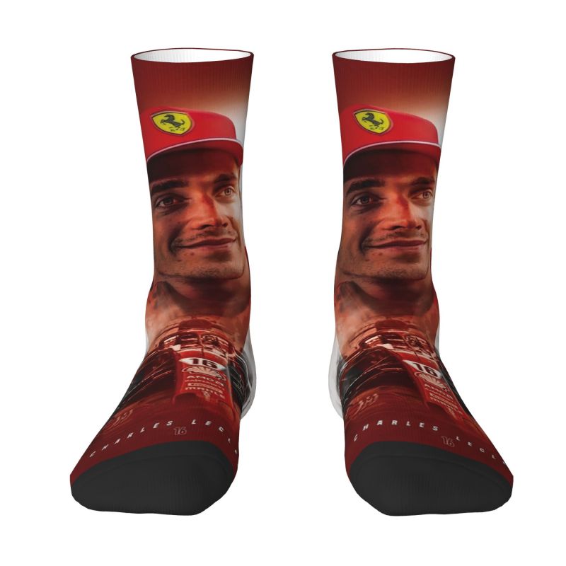 Racer Leclerc Charles Smile Dress Socks Mens Womens Warm Funny Novelty Formula One Crew Socks