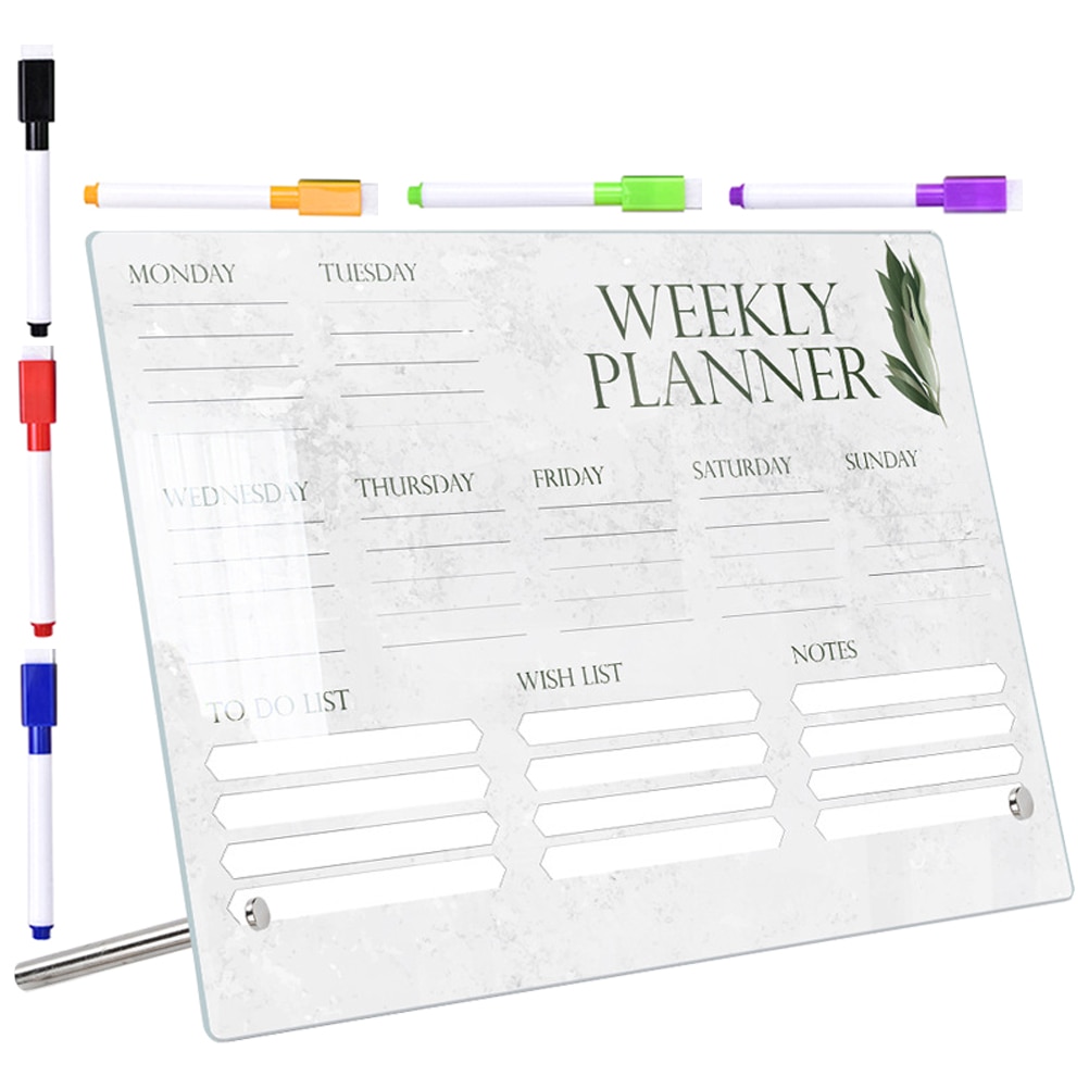 1 Set Reusable Weekly Write Board Desk Dry Erase Board Dry Erase Board Clear White Board And Pen