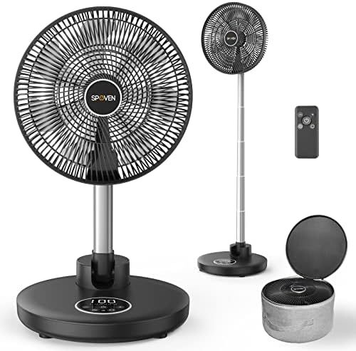 Standing Portable Fan, 12" Foldable Fan 12000mAh Battery Operated Rechargeable for Bedroom and Outdoor with Remote Control 