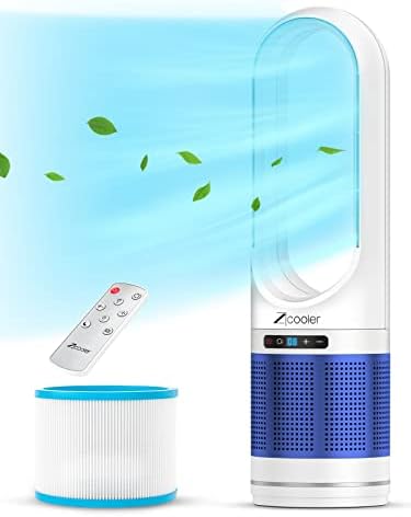 Fans for Home, 22 Inch 80°Oscillating Bladeless Fan with Remote, Quiet Fans with 8 Speeds, LED Display, 9H Timer, White Floor S