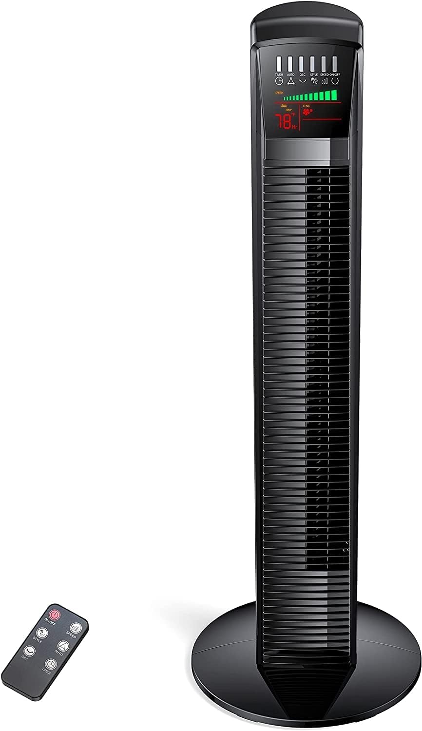 Oscillating Quiet Cooling Fan with Remote, Digital Thermostat,12H Timer, 3 Speeds & 4 Modes, Portable Stand Up Floor Bladele