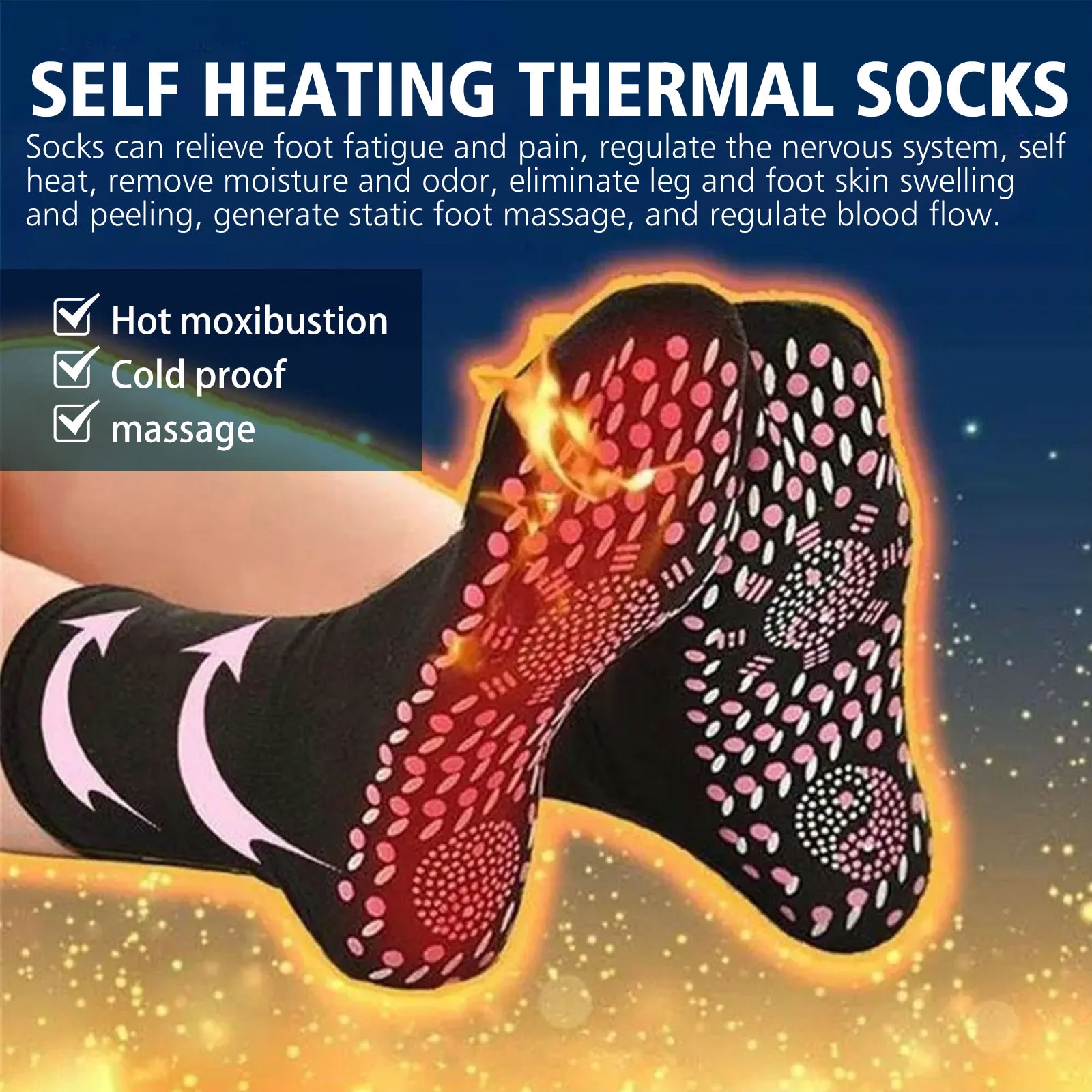 Winter Self-Heating Magnetic Socks Foot Massage Socks for Winter for Outdoor Sports Hiking Ski PR Sale