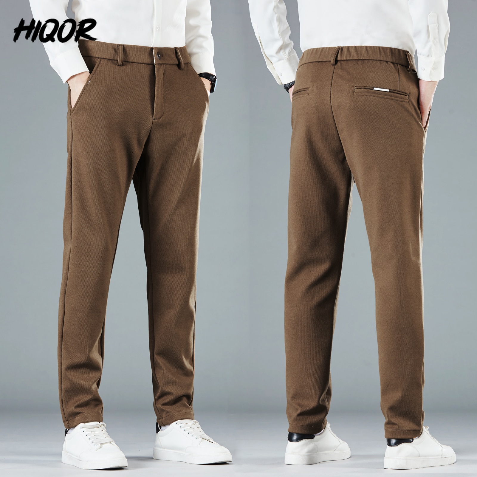 HIQOR Autumn Winter Man Pants 2023 New Y2k Clothing Casual Trousers for Men Elastic High Waist Korean Male Business Baggy Pants