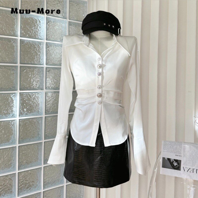 2023 Autumn Women Design Elegant Shirts+Skirts Office Lady Korean Style Fashion Sexy White Blouse Long Sleeve Button Set Female