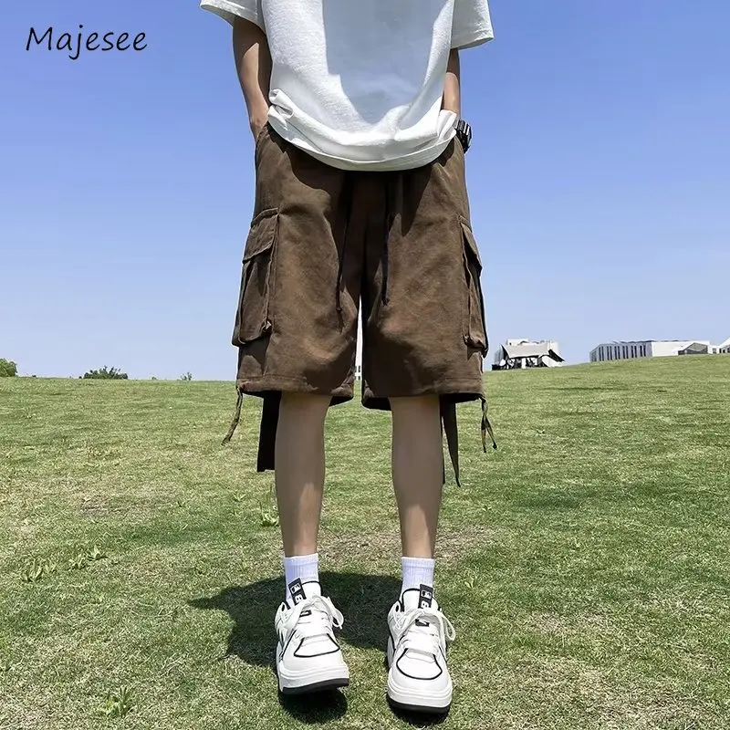 Cargo Shorts Men Pockets Baggy American Style All-match Streetwear Knee Length Fashion Harajuku Summer Popular College Simple