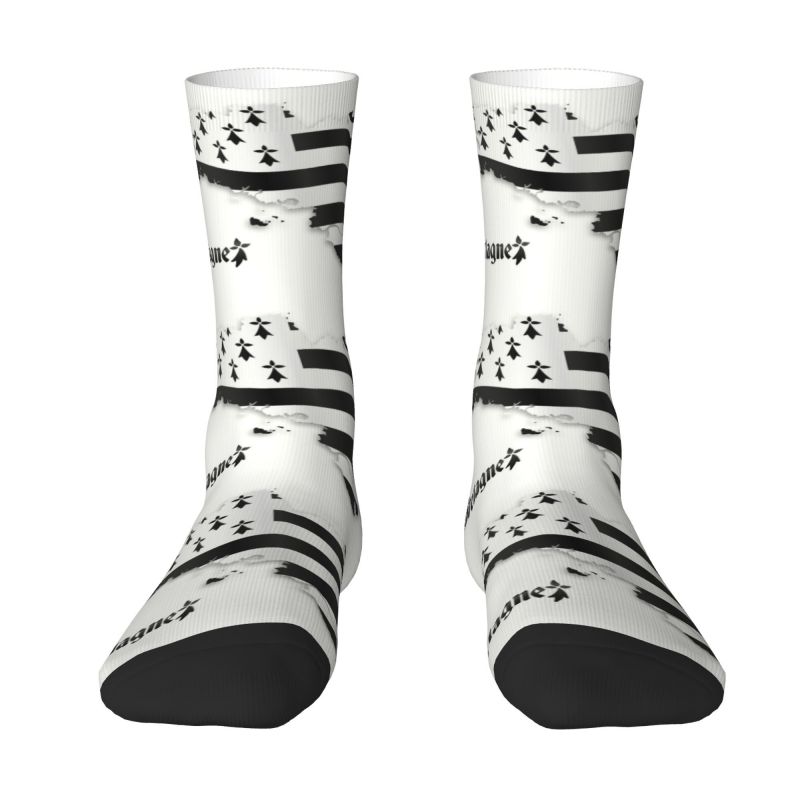 Cute Bretagne United Flag Map Socks Men Women Warm 3D Printed Breizh Breton Map Brittany France Flag Sports Football Socks