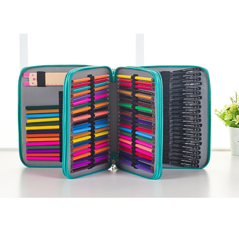 Organizer Art Pen Large Capacity High-Grade 120 Holes Leather Pencil Bag Sketching Brush Color Pencil Stationery Box