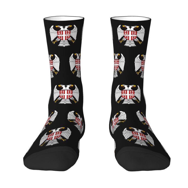 Serbian Eagle Coat Of Arms Men's Crew Socks Unisex Cool Serbian Flag Spring Summer Autumn Winter Dress Socks