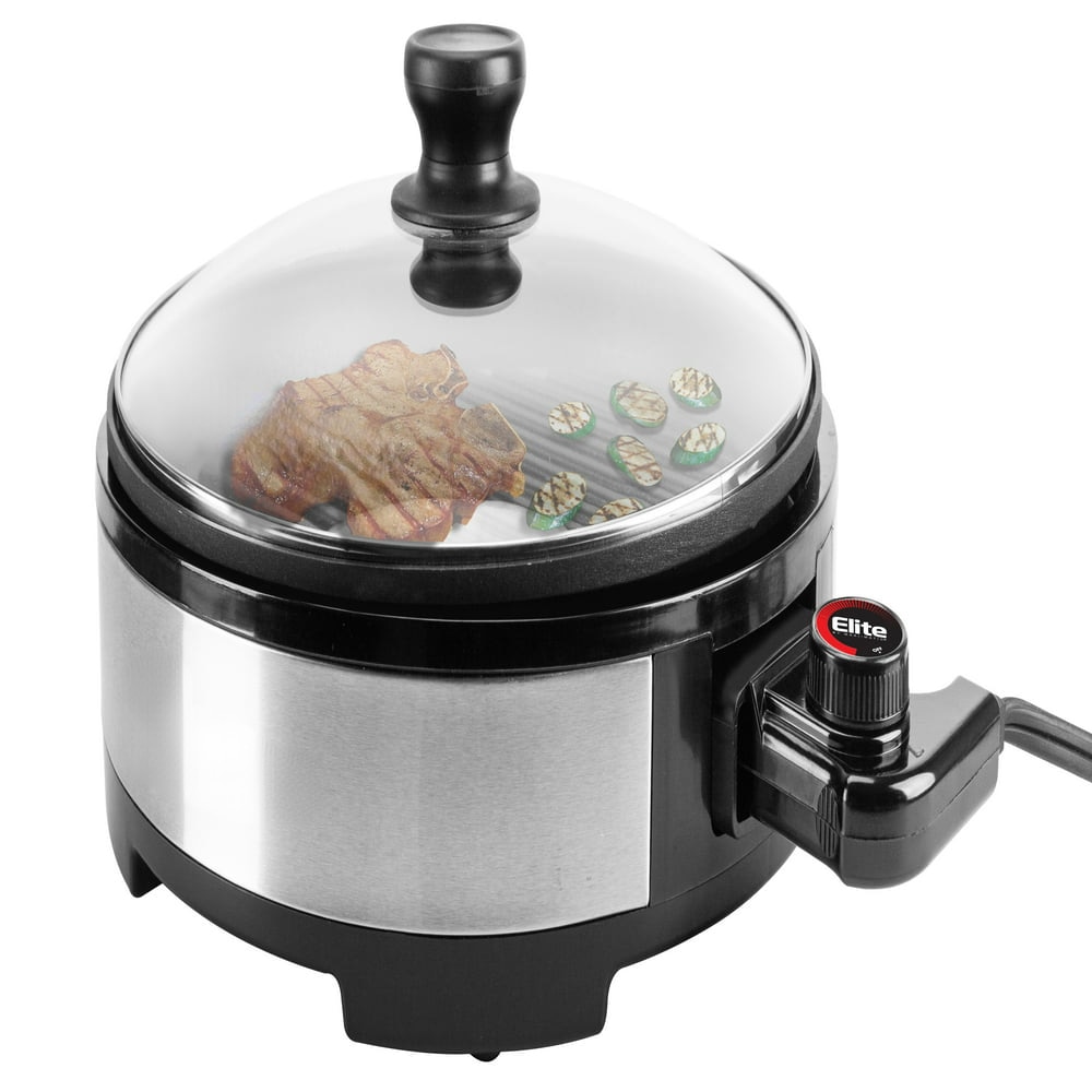 12” Indoor Grill with Tempered Glass Lid, Stainless Steel