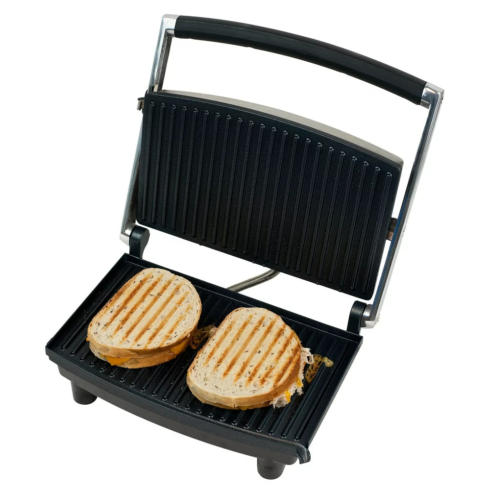 Grill and Sandwich Maker for Healthy Cooking – Indoor Grill with Drip Tray by (Silver)