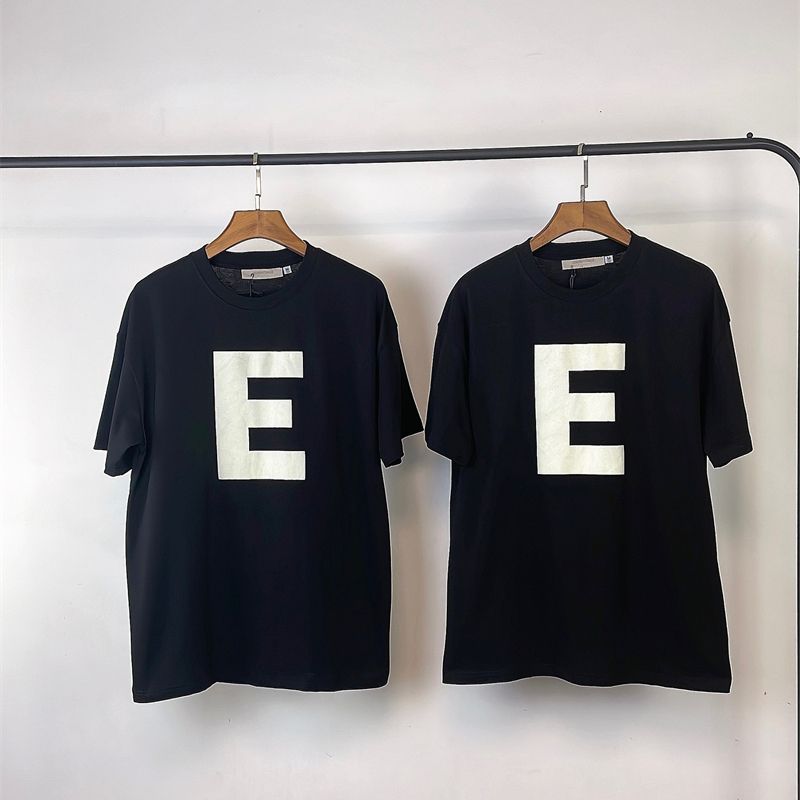 Flocking Big Logo E ESSENTIALS Flock Logo T Shirt Men Top Quality Women T-shirt Tops Tee