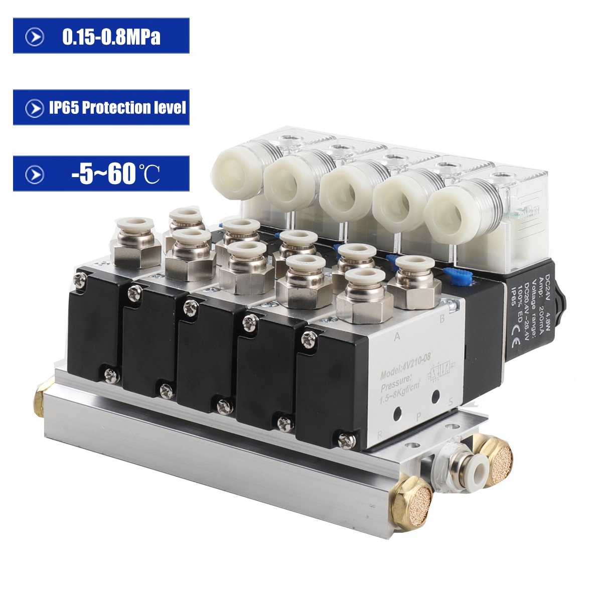 4V210-08 Pneumatic Electric Solenoid Valve DC24V 5 Way Solenoid Valves Controller Operating Pressure 0.15-0.8 MPa