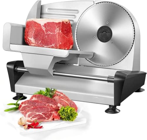 Meat Slicer for Home Use, Deli Food Slicer Machine with Two 7.5'' Blade and 0-15 mm Adjustable Thickness for Meat, Che