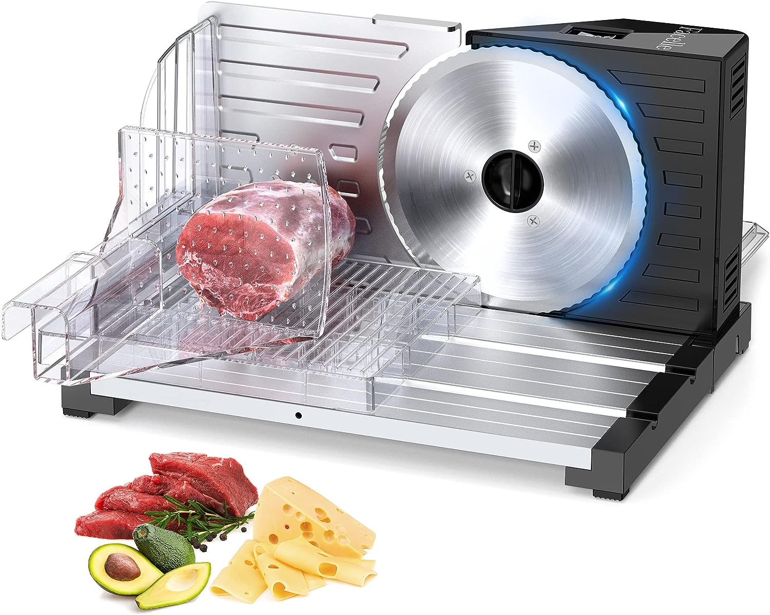 Slicer, Deli Meat Slicer for Home, 0-18mm Adjustable Thickness Food Slicer Machine with Removable Stainless Steel Blades, Fol