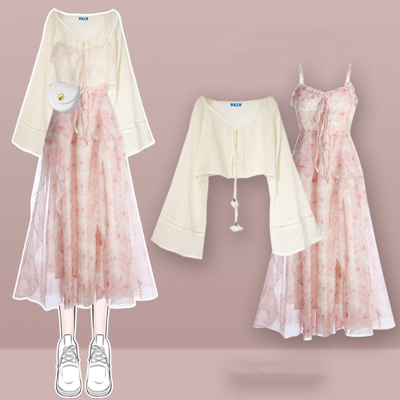 Women's Clothes Summer Outfits 2023 New Fashion Gentle Style Wear with Sweet Design Feel Cardigan Slim Dress Two Piece Set