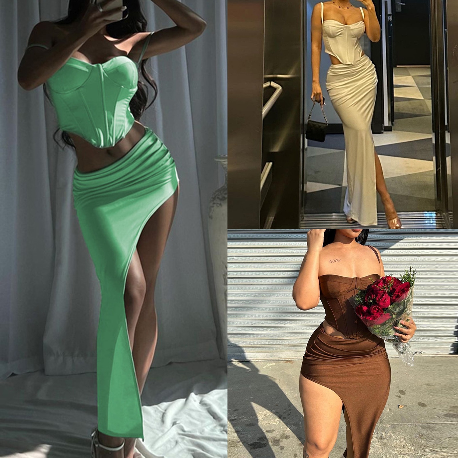 Navel Exposed Ladies Fishbone Tube Top Skirt Women Spaghetti Straps Top Skirt Sets Backless Solid Color Holidays Vacation Outfit