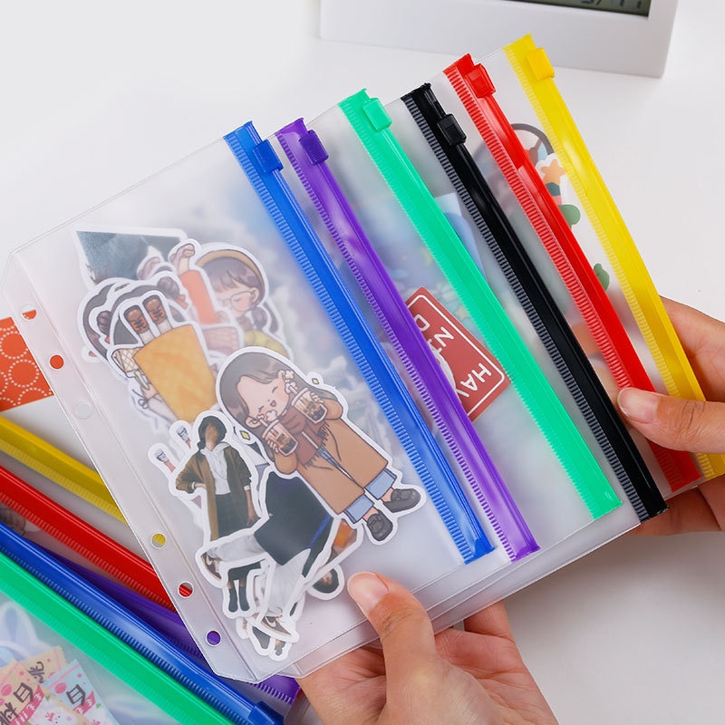 5Pcs 6 Ring A5 A6 Binder Pockets Zipper File Bag Folders Notebook Binder Waterproof PVC Leaf Bags Document Filing Supplies