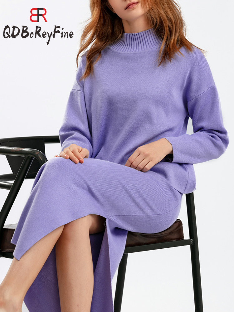 Women Knitted Skirt Sets Elegant Long Sleeve Pullovers and Straight Midi Skirt Suits Slit Office Lady Two Piece Sets Women 2023