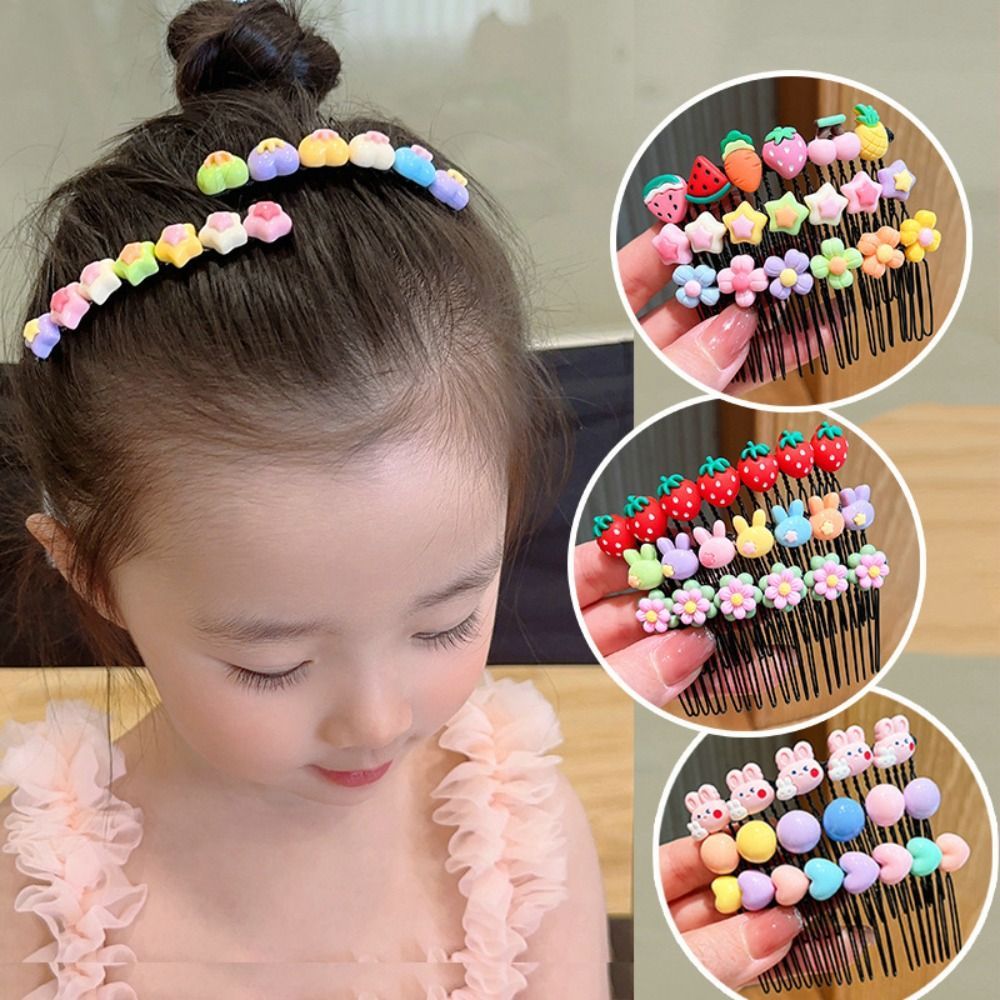 Children Cartoon Fruit Hair Comb Geometric Hair Holder Korean Style Fixed Teeth Combs Girls Cute Sweet Hair Wear