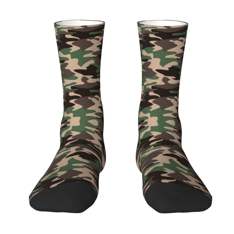 Fun Printing Military Camouflage Green Brown Black Socks for Women Men Stretchy Summer Autumn Winter Army Camo Crew Socks