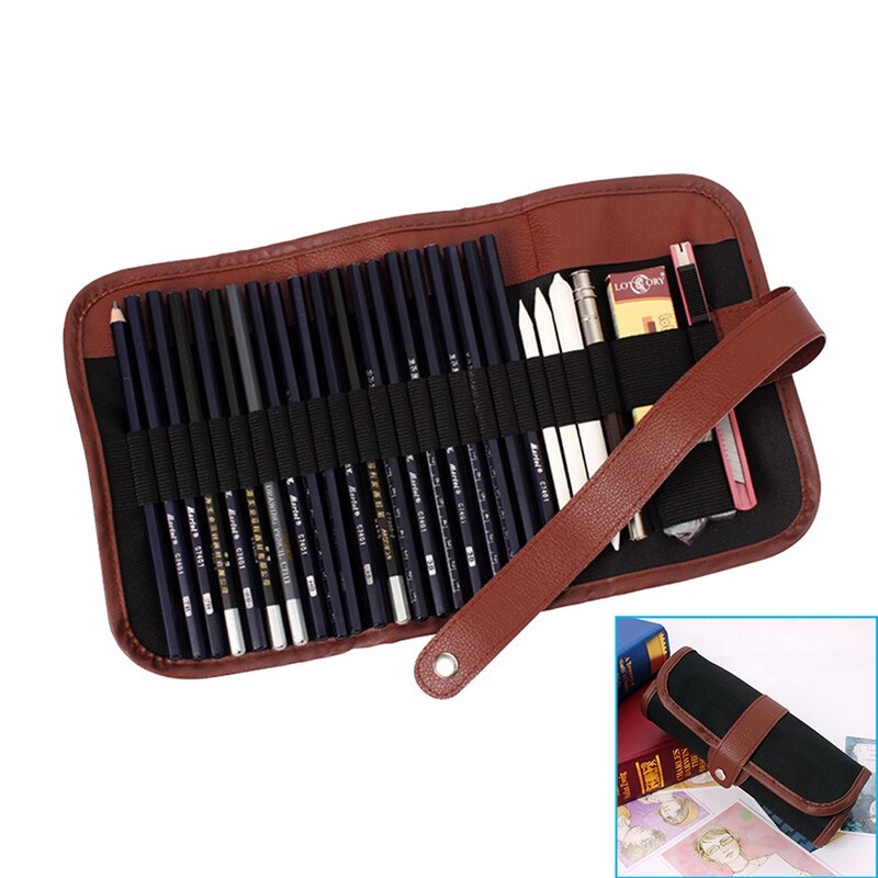 24Pcs Set Sketch Pencils case Charcoal Extender Pencil shade Cutter Drawing Bag