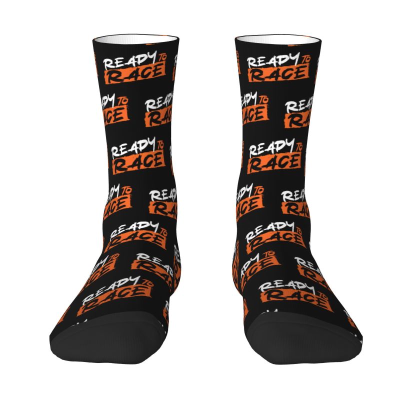 Novelty Printing Ready To Race Socks for Women Men Stretch Summer Autumn Winter Motorcycle Rider Racing Sport Crew Socks
