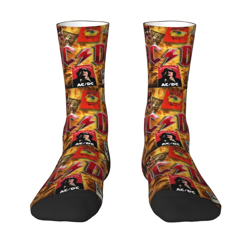 Vintage Rock Band AC DC Dress Socks Mens Womens Warm Funny Novelty Heavy Metal Music Crew Socks