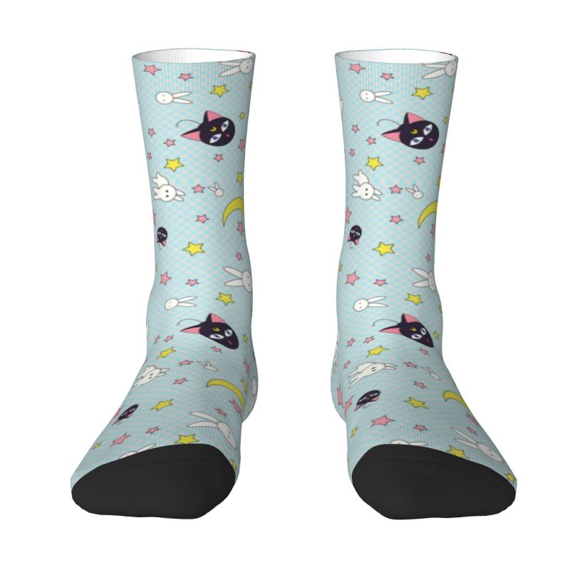 Cool Men's Luna Moon Sailors Dress Socks Unisex Warm Breathbale 3D Print Anime Crew Socks