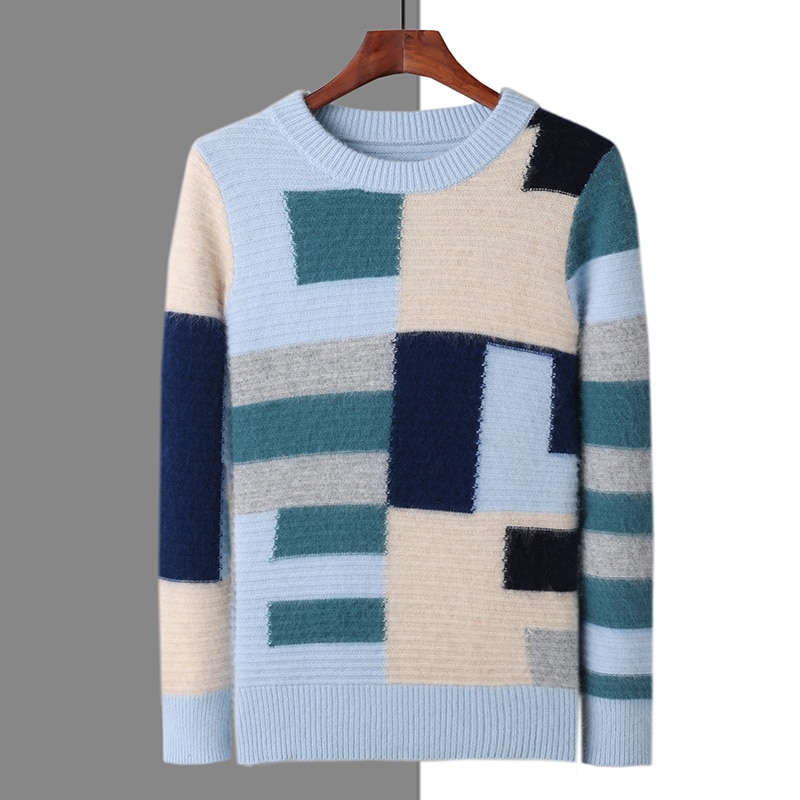 100% Mink Cashmere Sweater Men's Autumn and Winter O-Neck Thick Pullovers Match Color Loose Large Size Sweater Casual Knit 