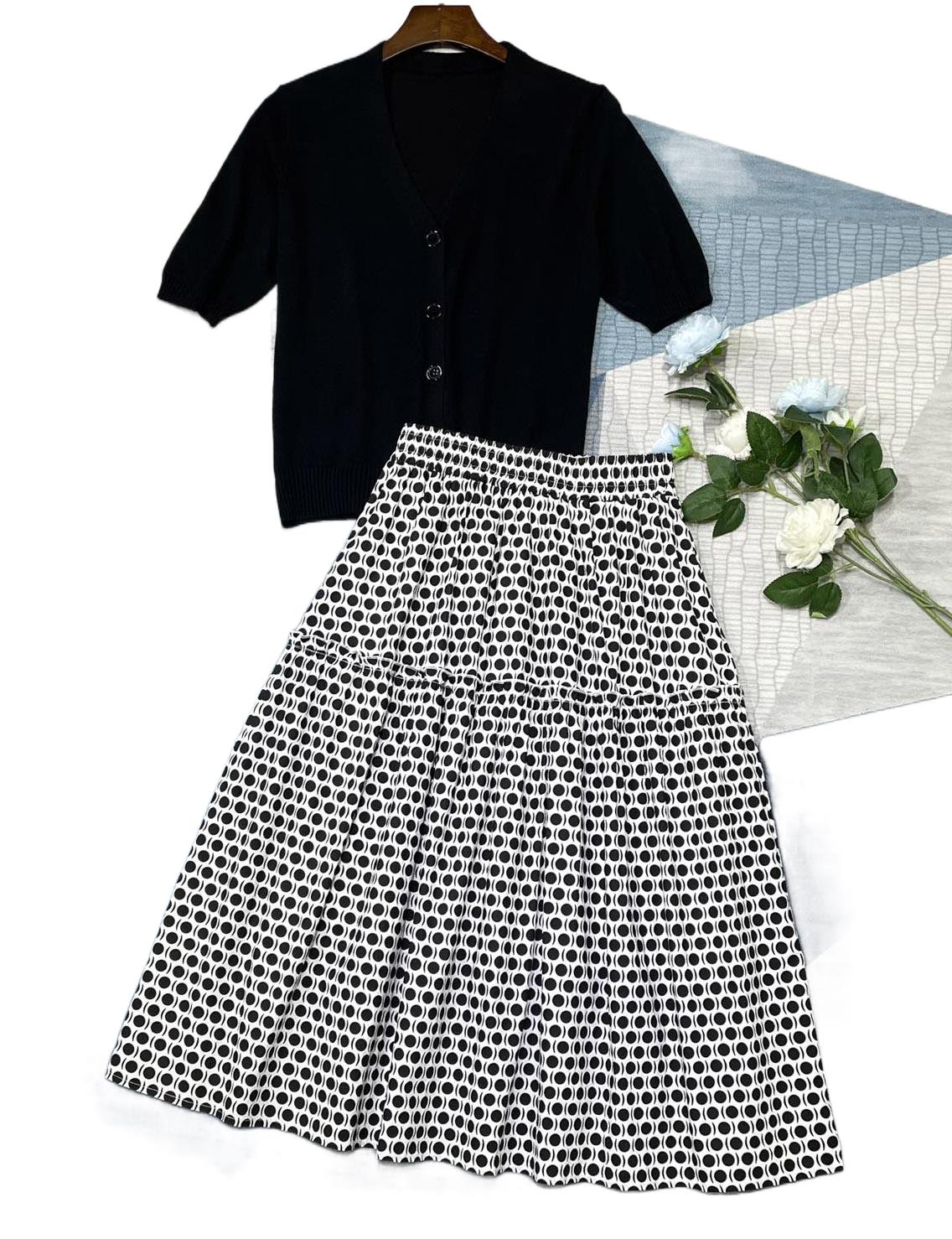 2023 Women's Clothing Summer New Knitwear with Polka Dot Mid-Length Dress Set 0820
