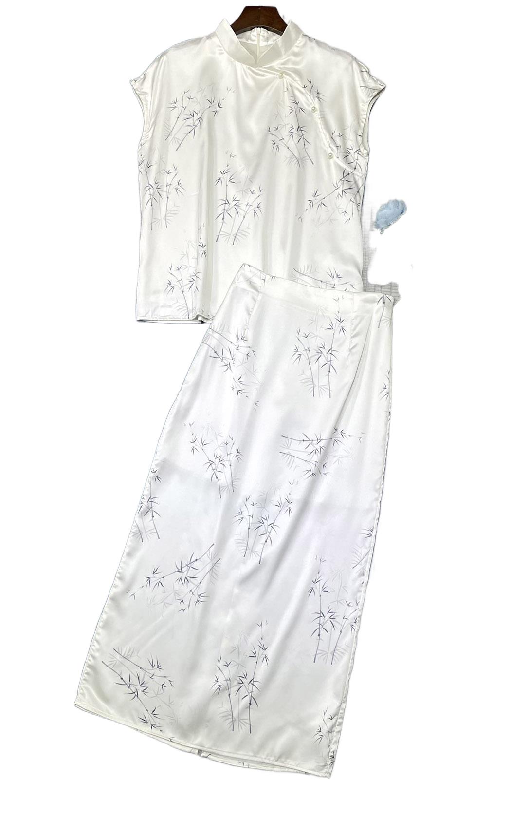 2023 Women's Clothing Summer New Stand Collar Top with Skirt Suit 0820