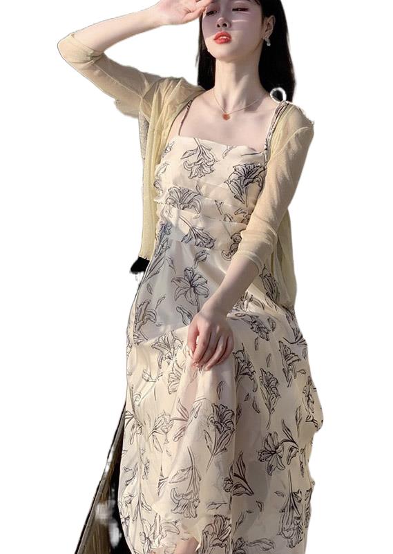 2023 Women's Clothing New summer bask in printed unlined upper garment to match condole belt skirt suit 0820