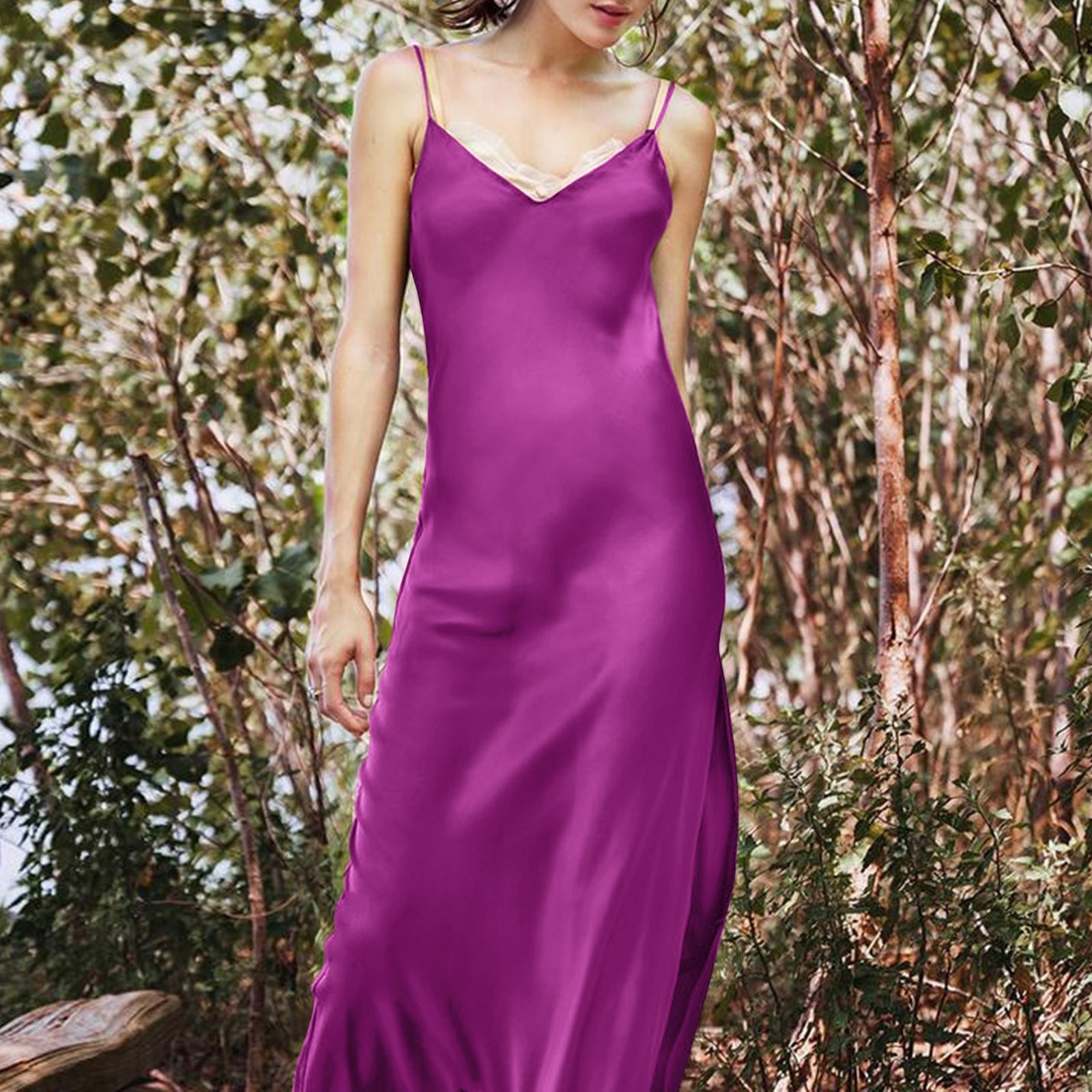 Women's Satin Dress Sleeveless Spaghetti Strap Cowl Neck Midi Long Bodycon Dresses Slim Cocktail Gown Midi Party Dresses