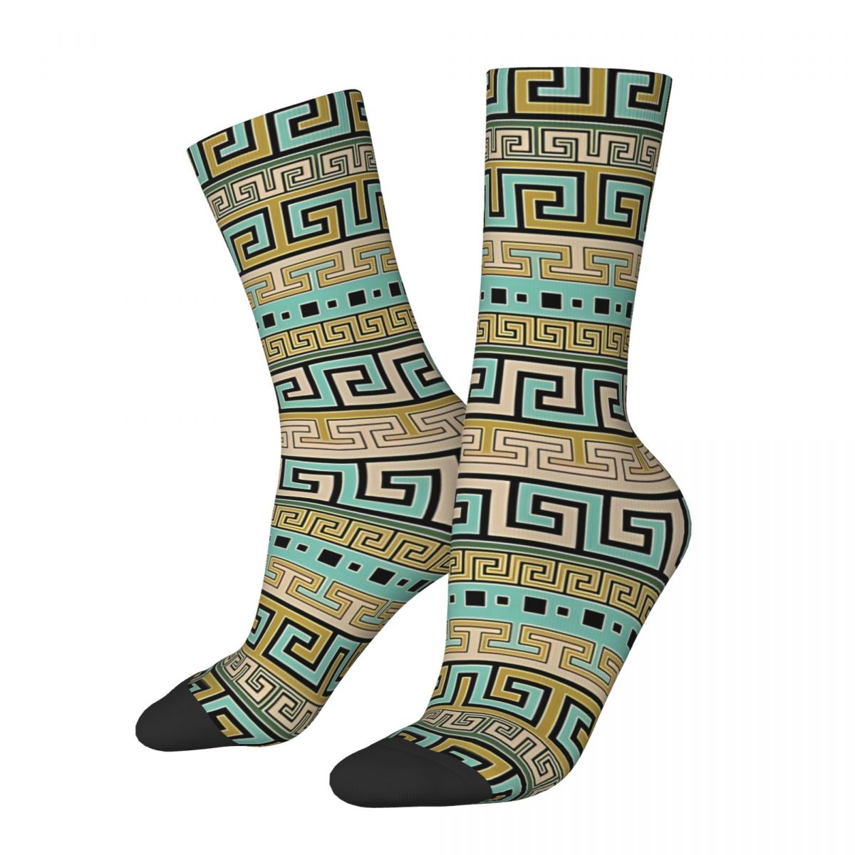 Greek Key Ornament Meander Asymmetrical Men Women Socks Outdoor Novelty Spring Summer Autumn Winter Stockings Gift