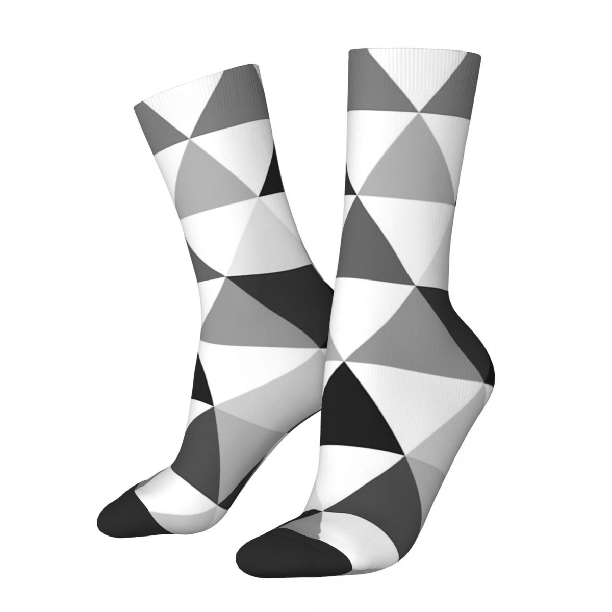Triangles In Black Grey And White Geometric Patterns Unisex Winter Socks Windproof Happy Socks Street Style Crazy Sock