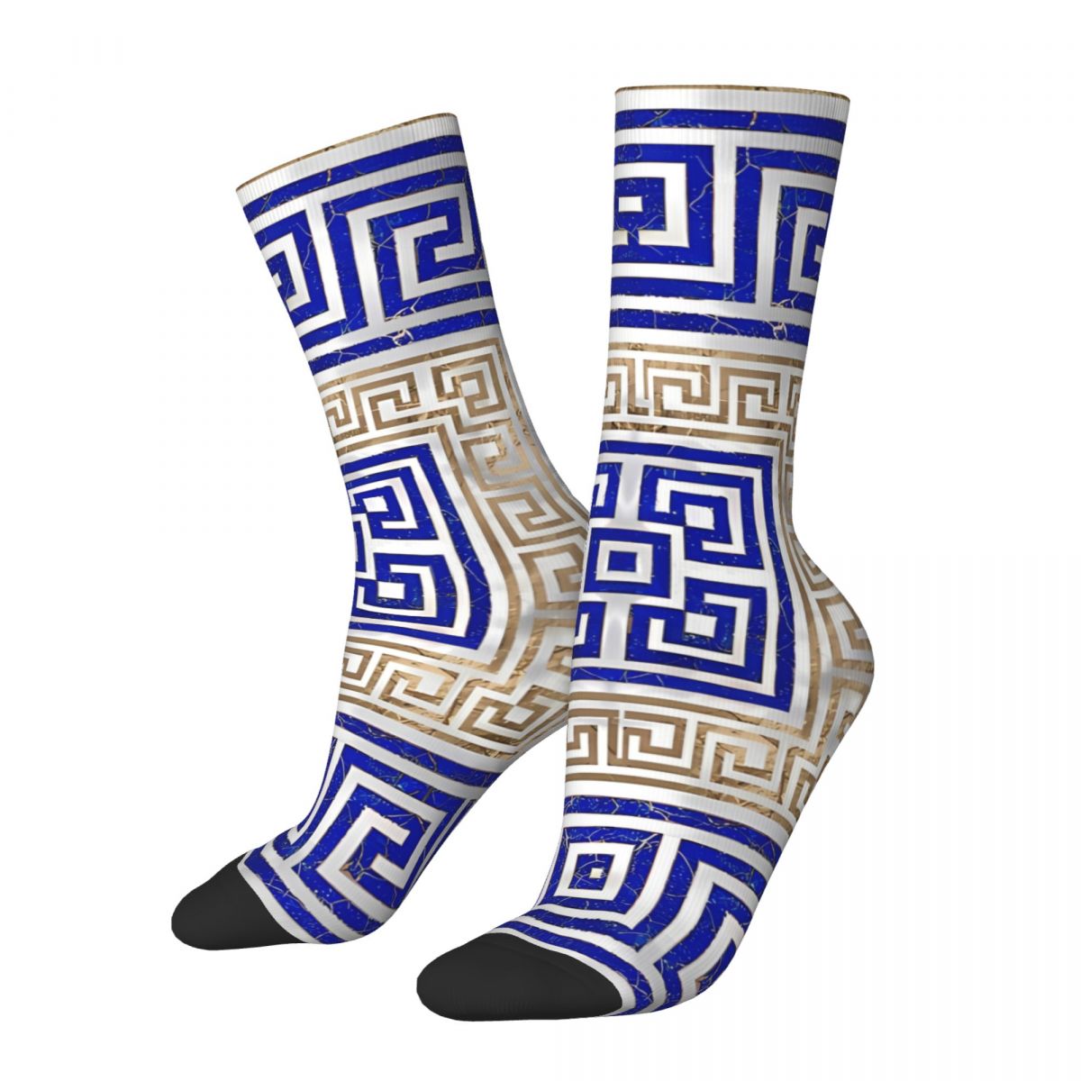 Lapis Lazuli And Gold Greek Key Ornament Meander Unisex Winter Socks Running Happy Socks Street Style Crazy Sock